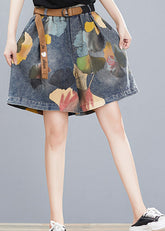 Lässige Jeansshorts mit Print und elastischer Taille und Schärpen